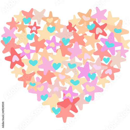 background with heart, pastel star, heart shape on white background