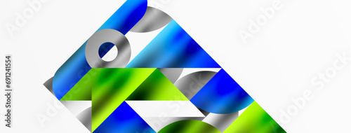 Artistic arrangement of triangles, lines, and circular elements in a mesmerizing geometric mosaic pattern, offering a visually dynamic and captivating composition