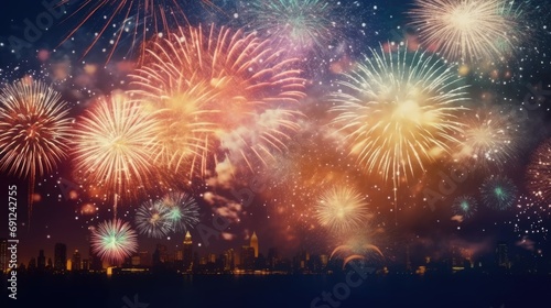 Abstract colored firework background new year celebration 2024 comeliness