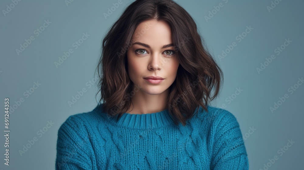 Portrait of an attractive woman on blue background Portrait of an attractive woman on blue background
