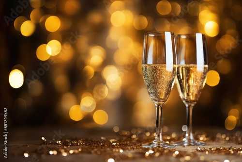 Golden Champagne New Year, Glitter Effect, Blurred Lights
