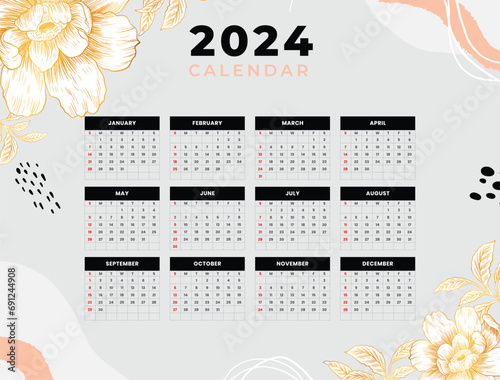 vector new year 2024 english calendar template design vector