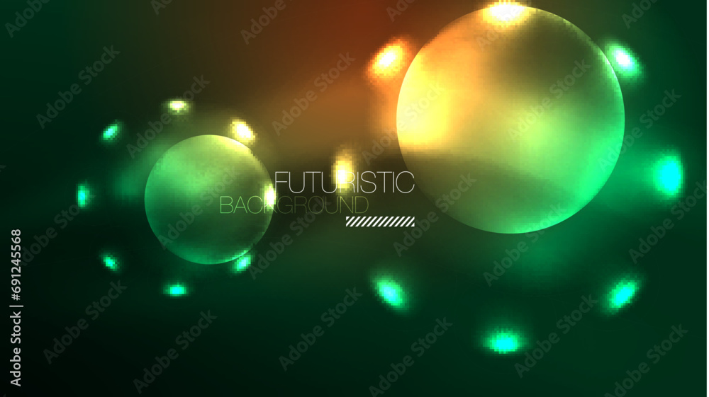 Naklejka premium Neon glowing circles, magic energy space light concept, abstract background wallpaper design