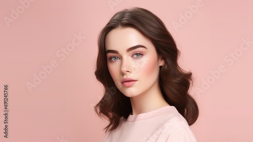 Portrait of a beautiful woman on pink background 