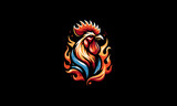 logo design of head rooster with flames vector design