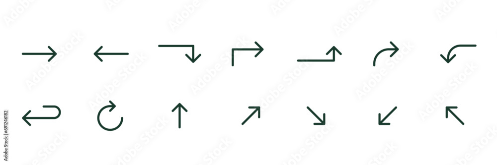Arrows icon minimalis. Set collection. Simple design. Vector illustration - obrazy, fototapety, plakaty 