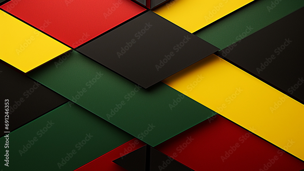 February Black History Month. Abstract Paper geometric black, red, yellow, green background. February Black History Month. Abstract Paper geometric black, red, yellow, green background.