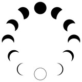 Moon phases icon. The whole cycle from new moon to full moon. Night space astronomy and nature moon phases sphere shadow. Vector illustration. EPS 10.