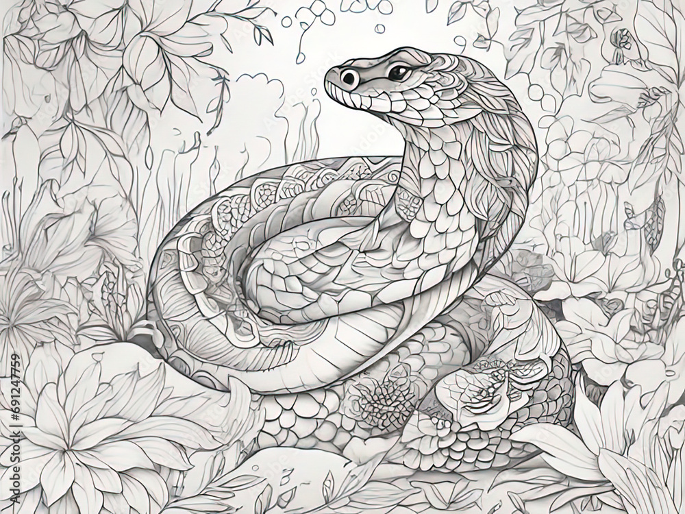 a drawing of a snake in the middle of a field