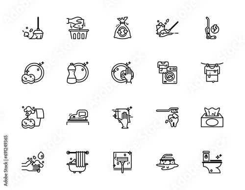 Set of outline icons related to hygiene routine. Editable stroke. Outline icons suitable for web, infographics, interface, and apps.
