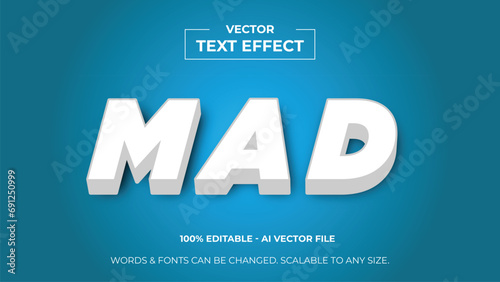Mad 3d editable text effect premium vector. Editable text style effect. 3d cover of business presentation banner for sale event night party. vector illustration