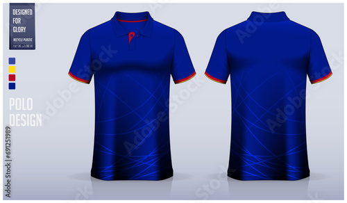 Polo shirt mockup template design for soccer jersey, football kit or sportswear. Sport uniform in front view and back view. T-shirt mockup for sport club. Fabric pattern. 