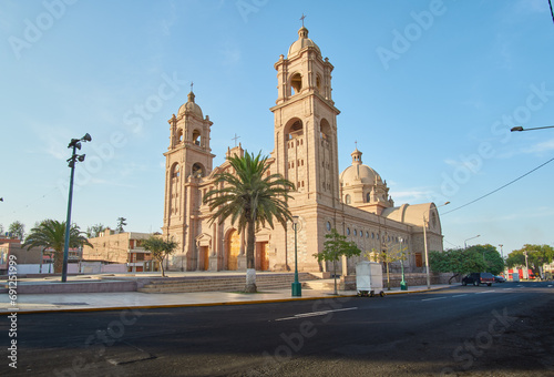 Lateral view of the Cathedral of Nuestra Señora del Rosario, the main temple in the city of Tacna.