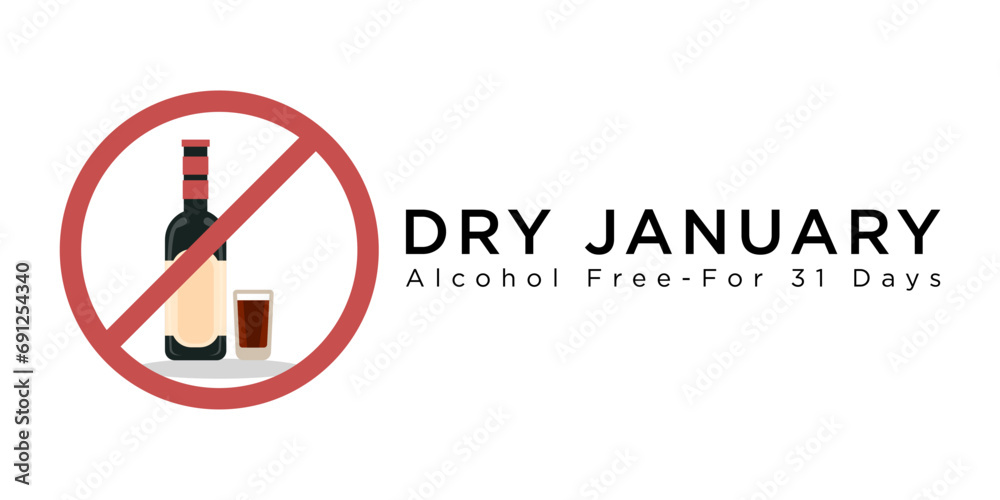 Dry January is a public health campaign urging people to abstain from alcohol for the month of January, Vector illustration. Dry January is a public health campaign urging people to abstain from alcohol for the month of January, Vector illustration.