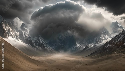 stormy above Karakoram Range, with vortex center creating sense both dread power nature. photo