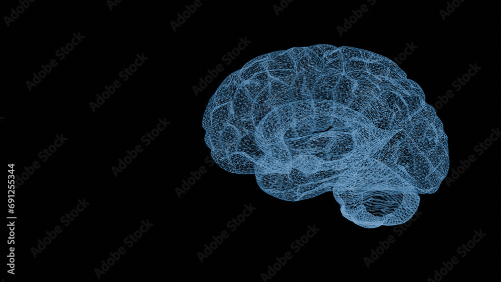 human brain, concept, cyber-style hologram, artificial intelligence, 3d rendering, dark background