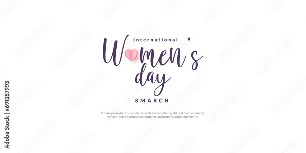 Obraz premium international womens day fonts or text design with heart greeting or wishing card light pink color background banner, poster design vector illustration 