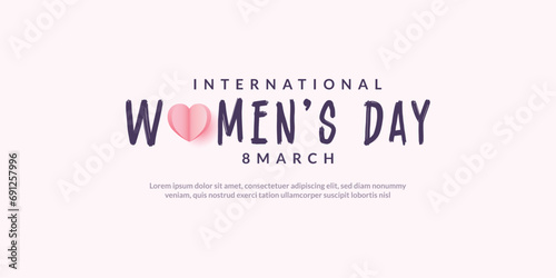 international womens day fonts or text design with heart greeting or wishing card light pink color background banner, poster design vector illustration 