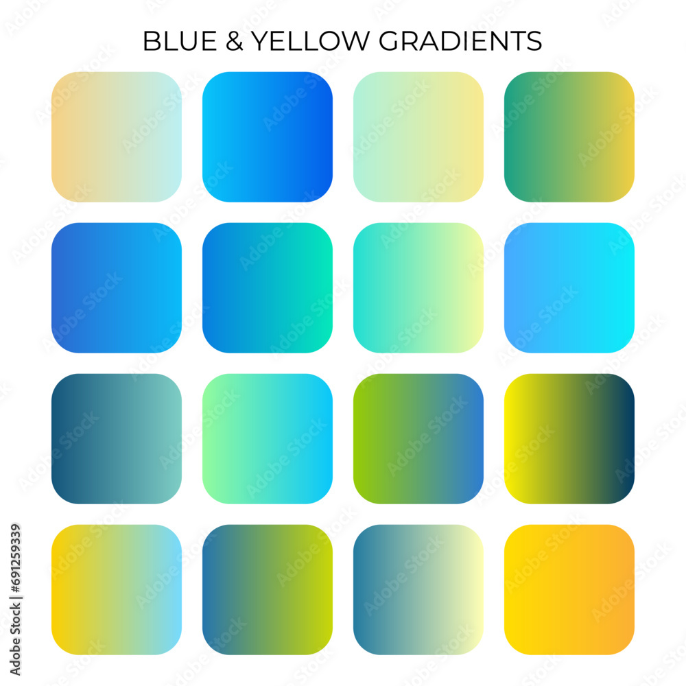 SET OF BLUE AND YELLOW GRADIENT COLOR PALETTE