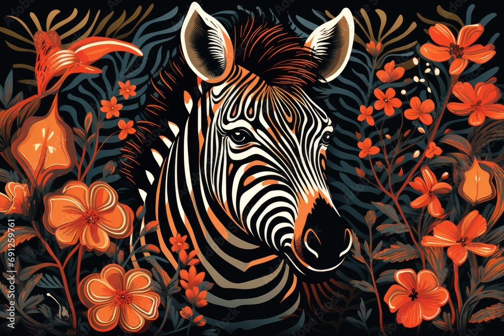 Colorful zebra illustration - obrazy, fototapety, plakaty 