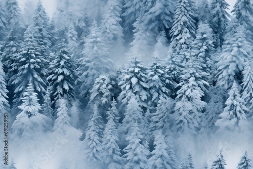 Blue Snowing Forest Pine Christmas Trees in Rows background, patterns, Horizontal, landscape, Christmas theme, Winter 