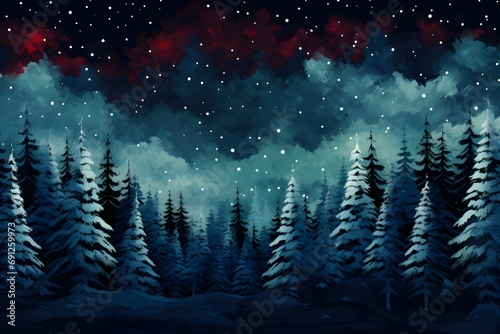 Blue Snowing Forest Pine Christmas Trees in Rows background, patterns, Horizontal, landscape, Christmas theme, Winter 