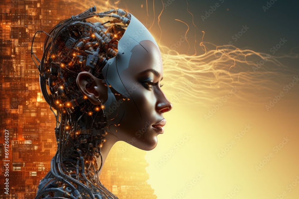 Portrait of woman integrated with technology Portrait of woman integrated with technology
