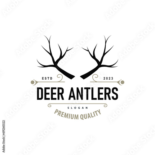 Deer logo, vintage wild deer hunter design deer antlers Product brand illustration