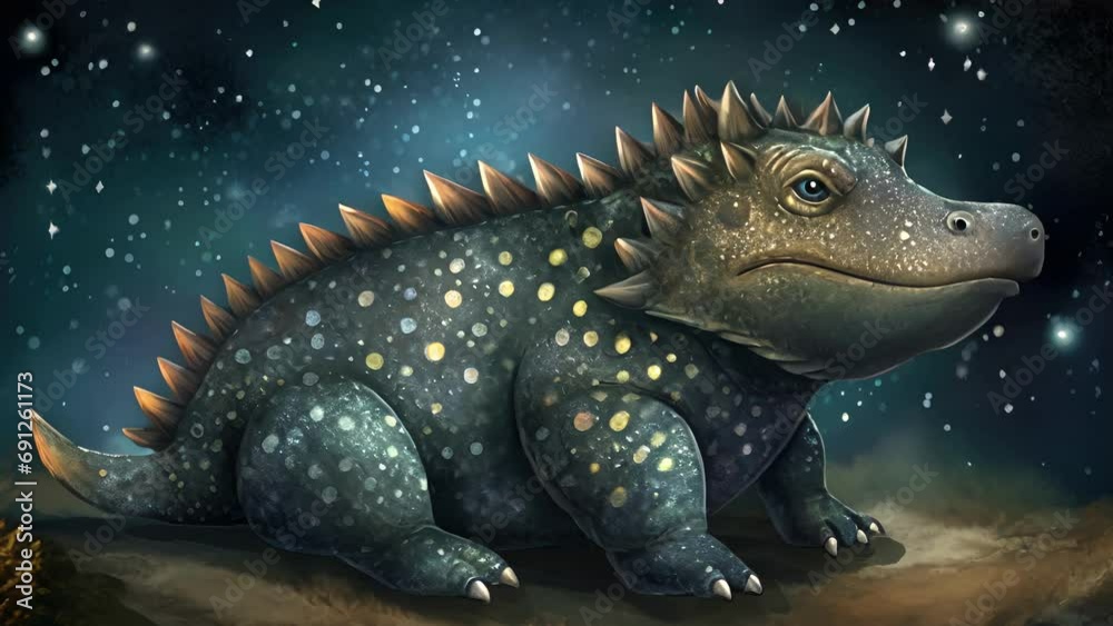An Ankylosaurus covered in stars and moons. An Ankylosaurus covered in stars and moons.