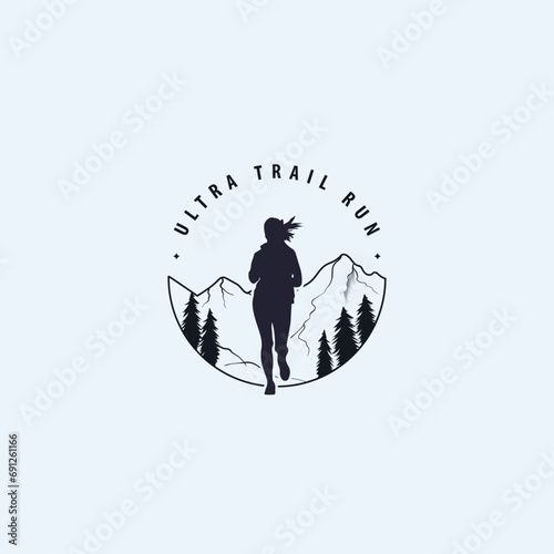 Ultra Trail running logo vector illustration on white background