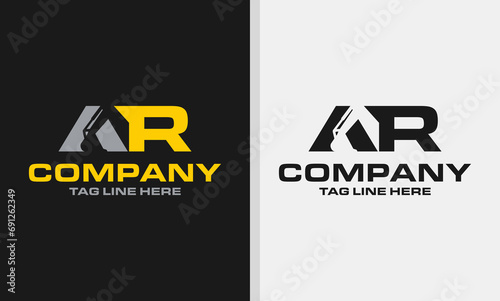 Letter AR excavator logo template vector. Heavy equipment logo vector for construction company. Creative excavator illustration for logo template.
