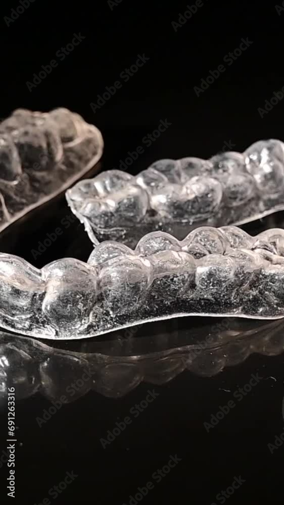 Transparent plastic mouth guards for bite alignment spin on a black