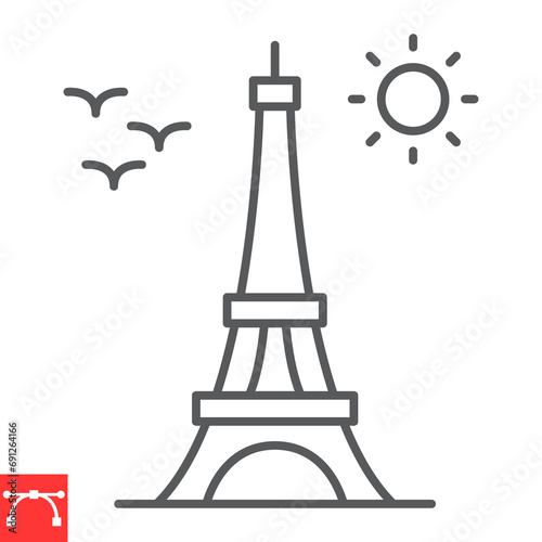 Eiffel tower line icon, valentines day and Paris, Eiffel tower vector icon, vector graphics, editable stroke outline sign, eps 10.