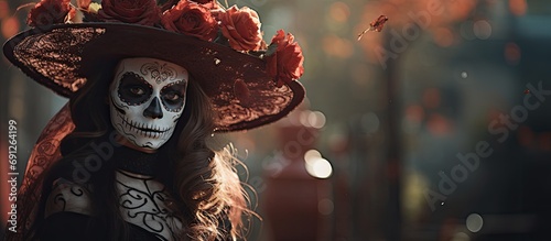 Catrina at a graveyard for Day of the Dead festivities