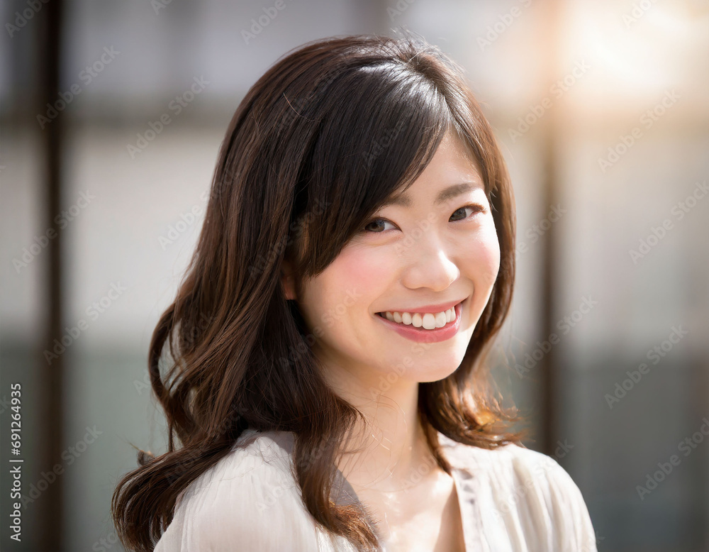 カメラ目線で微笑む女性 Generative AI カメラ目線で微笑む女性 Generative AI