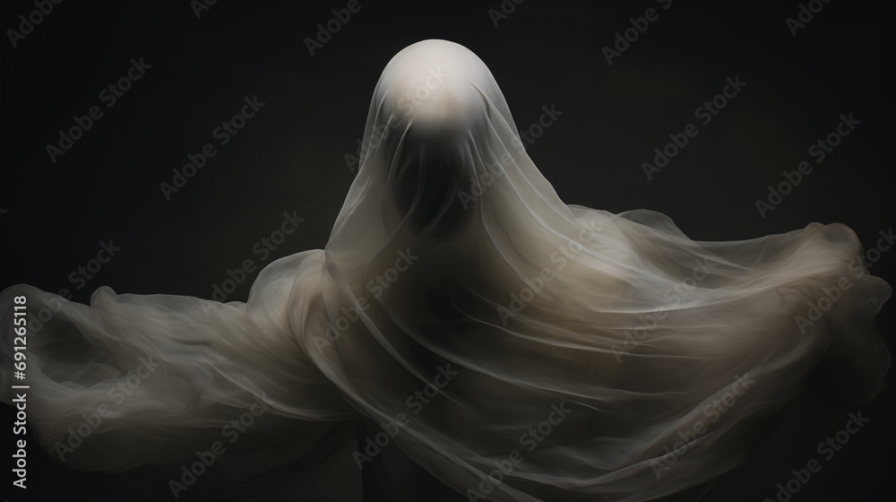 Eerie White-Cloaked Woman. Generative AI. Eerie White-Cloaked Woman. Generative AI.