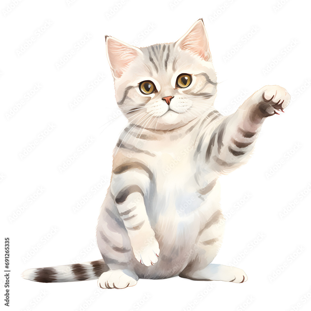 A cartoon cat on a white background waving A cartoon cat on a white background waving
