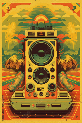 Retro reggae sound sytem background illustration