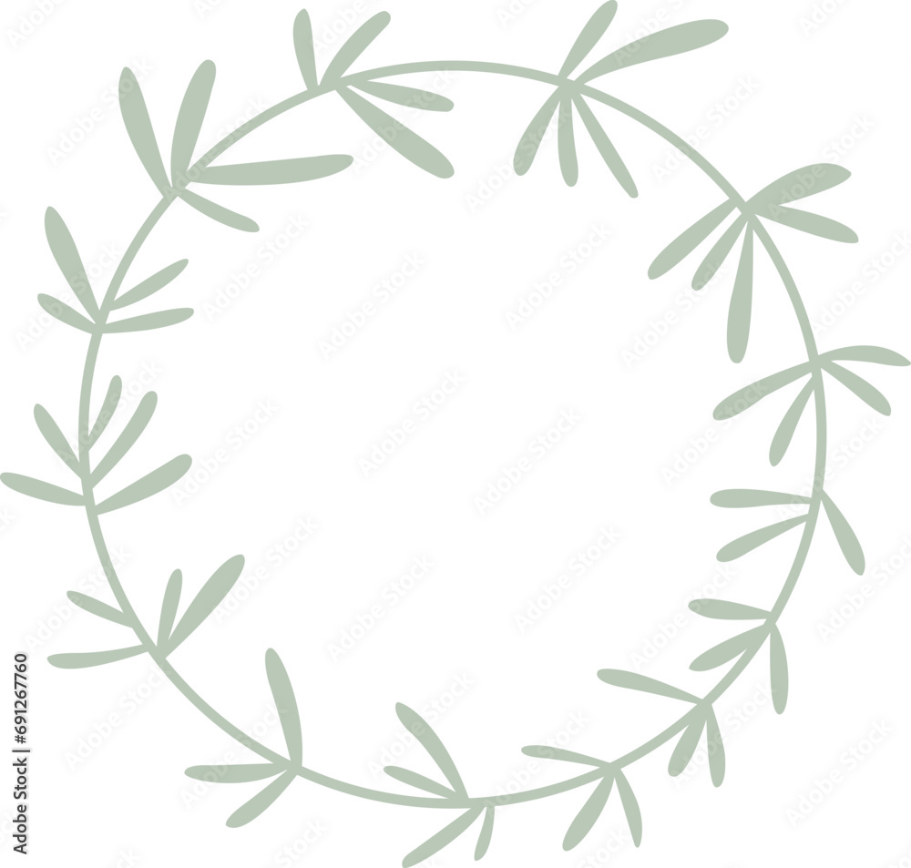Flat design seaweed , aquatic plant leaves wreath frame illustration for decoration on nature, garden, wild and organic life style.
