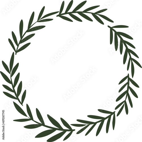 Flat design fern leaves wreath frame illustration for decoration on nature, garden, wild and organic life style.