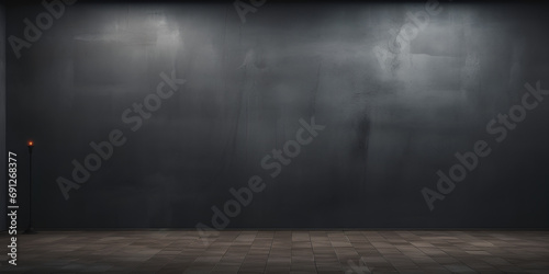    Dark interior with grunge concrete walls and floor and spots light on the wall 3d concrete walls interior background Spotlight in middle of cement room. Abstract and wallpaper concept. AI Generat 