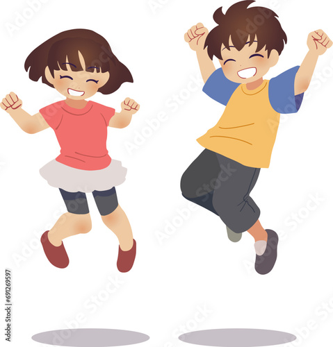 ジャンプする男の子と女の子のイラスト
