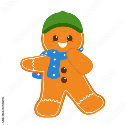 Happy Gingerbread Man With Hat Illustration