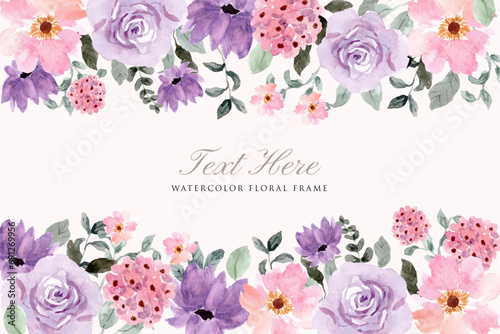 purple pink floral watercolor frame