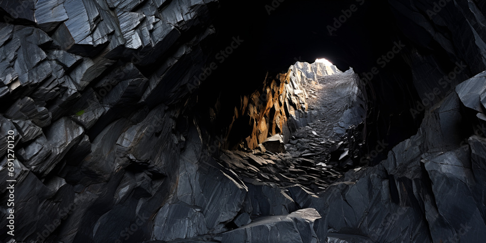 Cavernous Wonders A Deep Dive into the Dark Mysteries of Hidden Cave's Subsurface Realm, Beneath the Surface Unearthing the Beauty of a Hidden Cave's Lighted Tunnel generative AI - obrazy, fototapety, plakaty 