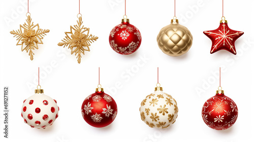 set of traditional Christmas ornaments isolated on white background. 3d render 