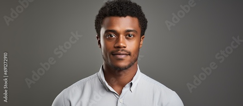 Diverse African American office worker with a medical condition, confident in professional headshot for inclusion. photo