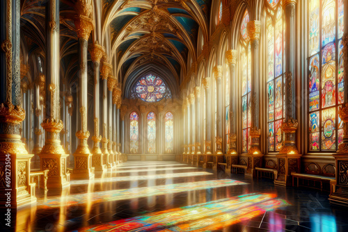 Majestic Palace Hall Interior. Fantasy Backdrop. Concept Art. Realistic Illustration. Video Game Background. Digital Painting. CG Artwork. Scenery Artwork