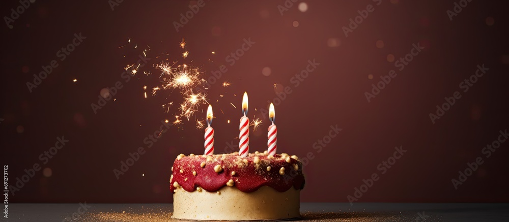 2nd Birthday Cake with Candles for Celebration - obrazy, fototapety, plakaty 