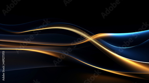 abstract dark background illuminated with blue and yellow. 3D render 